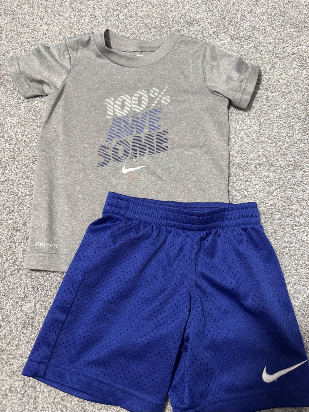 Nike Gray Graphic Tee with Royal Blue Athletic Shorts